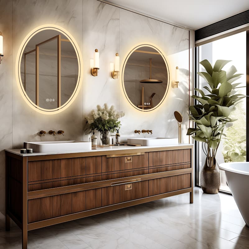 Backlit LED Bathroom Wall Mirror with Dimmable 3 Colors Anti-Fog