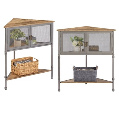 VECELO 3-Tier Corner Shelf with Storage Cabinet and Doors, Metal Frame Corner Cabinet