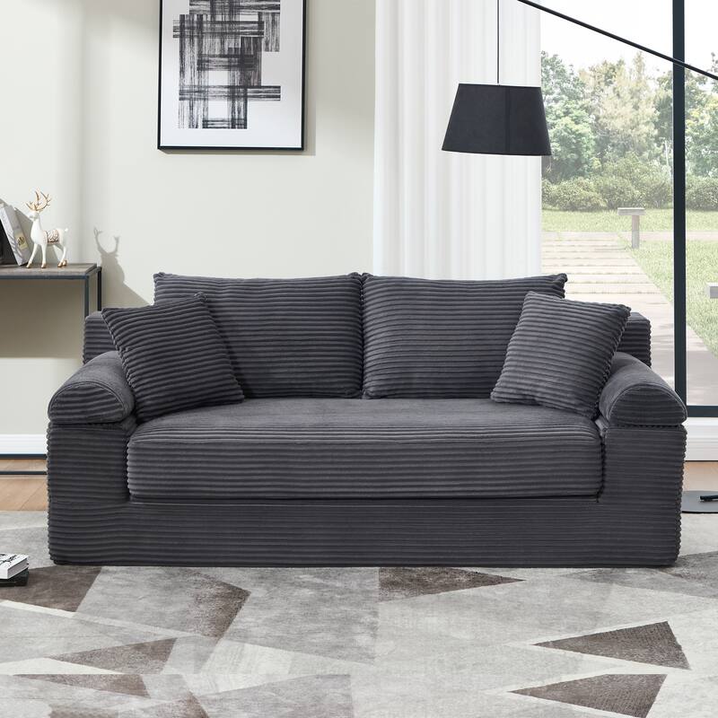 78" W Convertible Sleeper Sofa Bed Corduroy Loveseat with Pillows