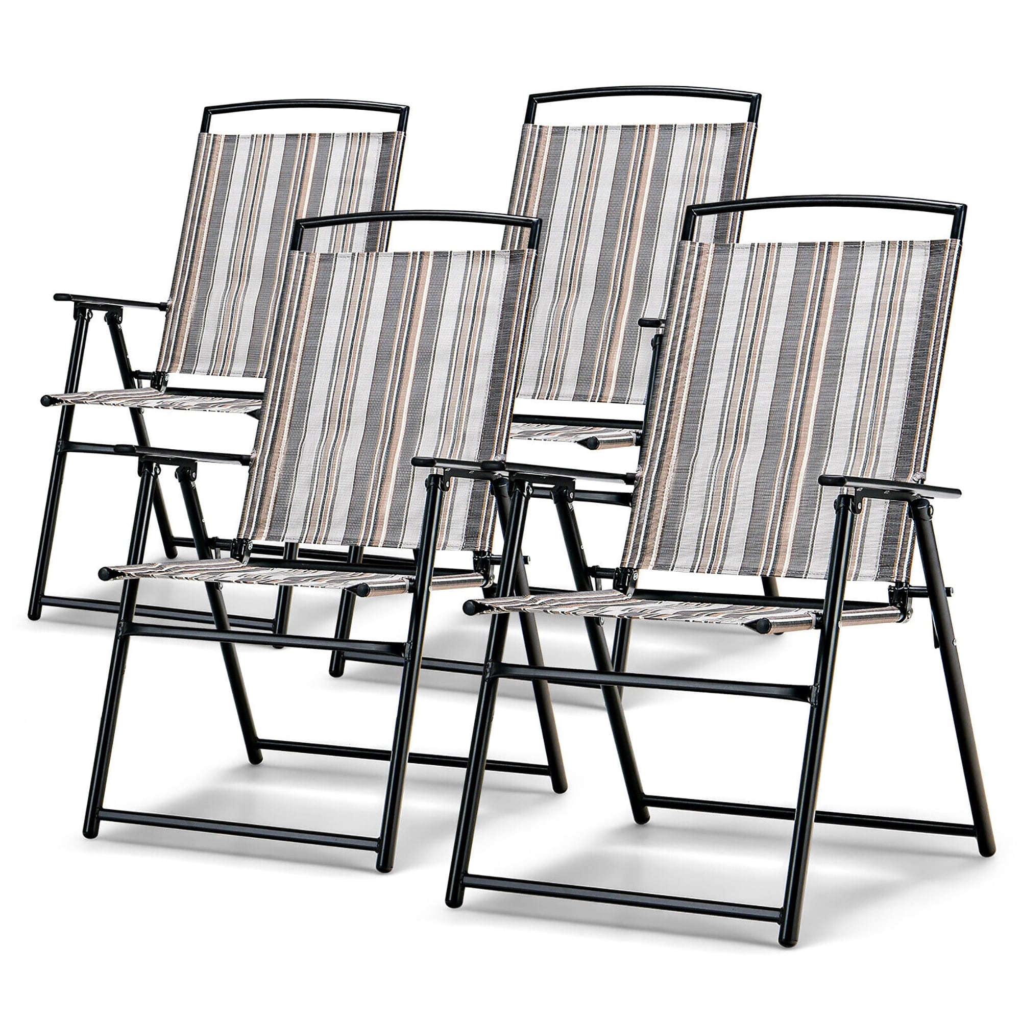 Gymax Set of 4 Portable Folding Sling Chairs Dining Armrest Backrest
