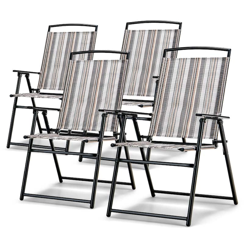 Gymax Set of 4 Portable Folding Sling Chairs Dining Armrest Backrest - Multi