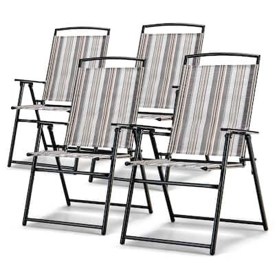 Gymax Set of 4 Portable Folding Sling Chairs Dining Armrest Backrest