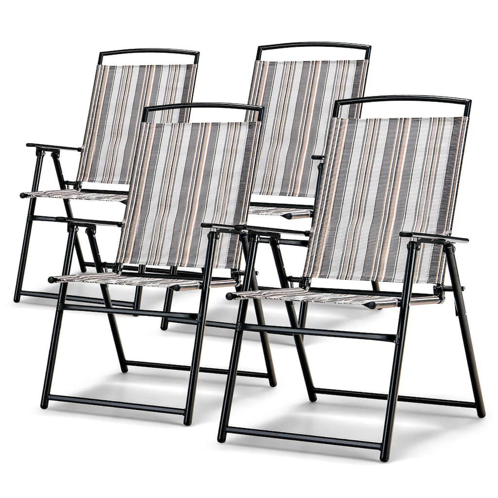 Gymax Set of 4 Portable Folding Sling Chairs Dining Armrest Backrest