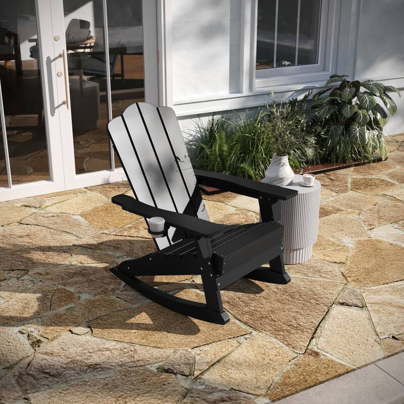 All-Weather Rocking Adirondack Chair with Swiveling Cupholder