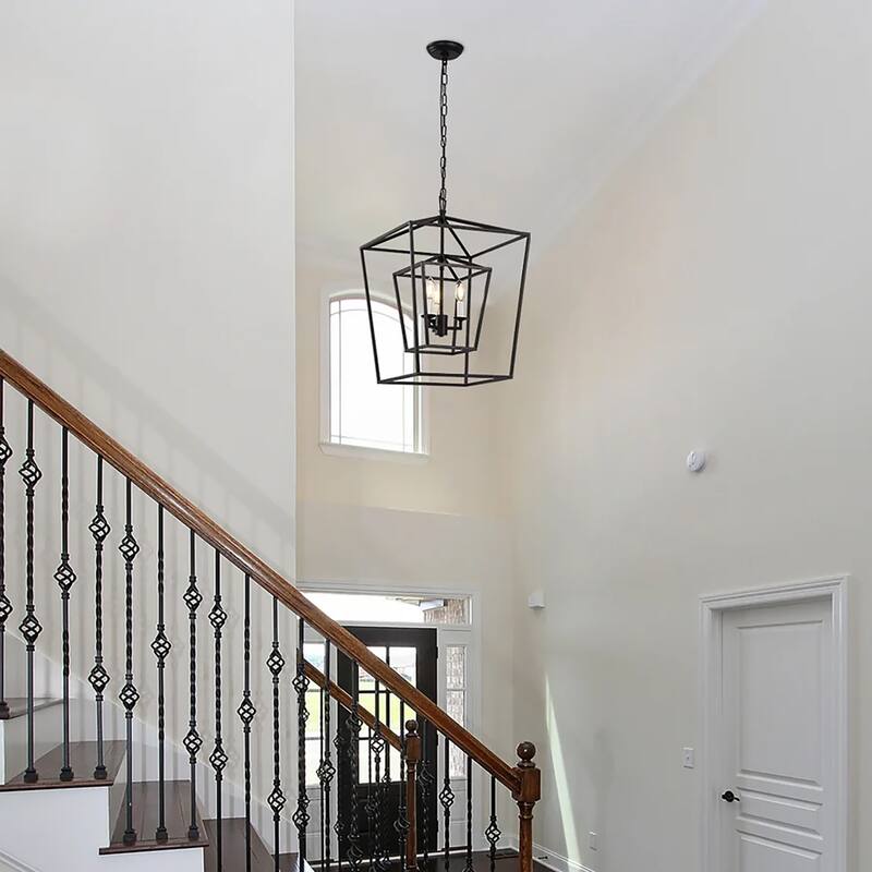 17 Iinches Wide Double Cage Lantern Pendant Lamp 3-Light Stairway Entry Chandelier Ceiling Light