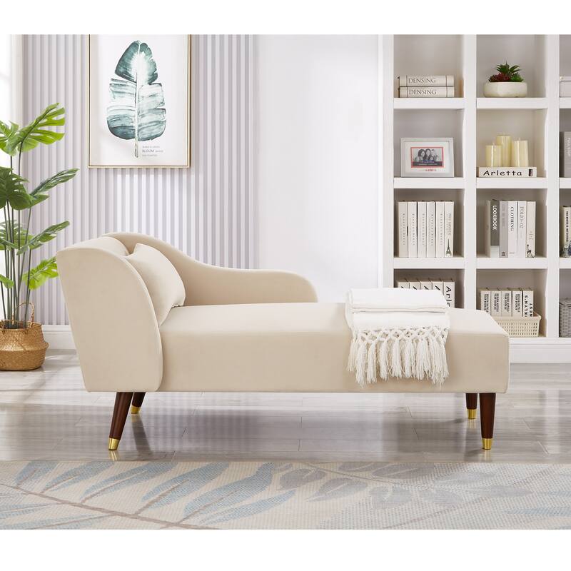 Beige Velvet Chaise Lounge Chair with Removable Pillow