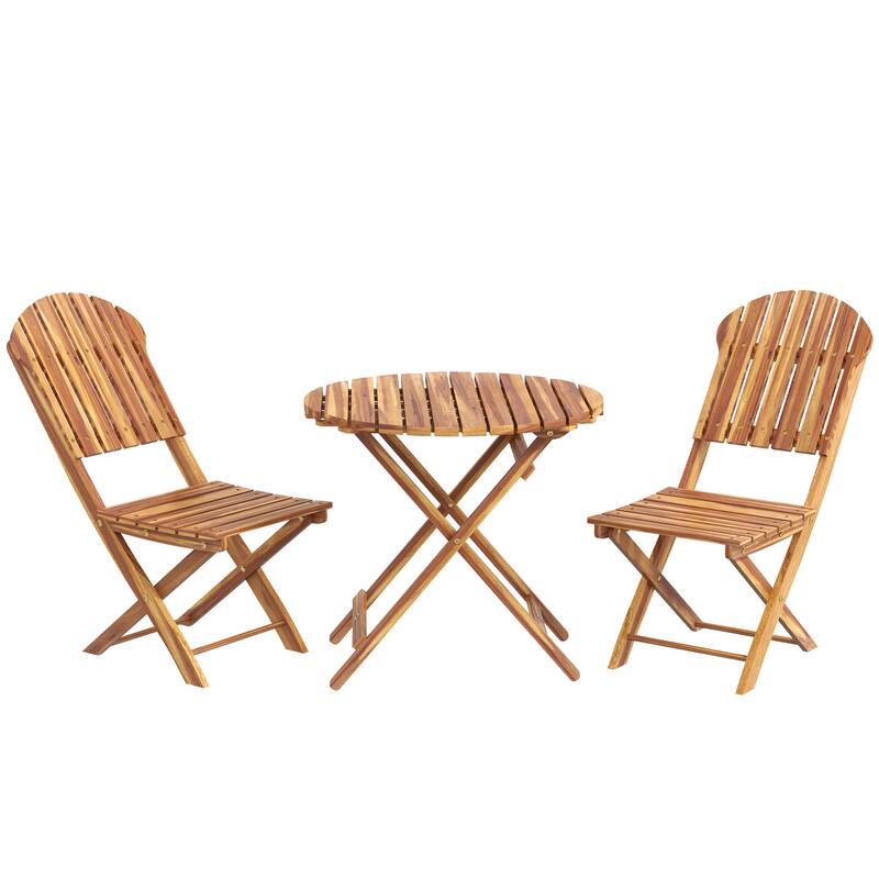 Outsunny 3-Piece Acacia Wood Bistro Set, Foldable Bistro Table and Chairs, Outdoor Bistro Set for Garden, Backyard, Balcony
