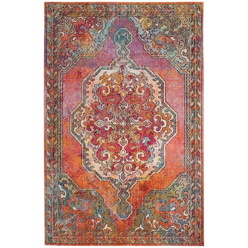 SAFAVIEH Crystal Petronela Vintage Boho Oriental Rug - 9' Square - Orange/Light Blue
