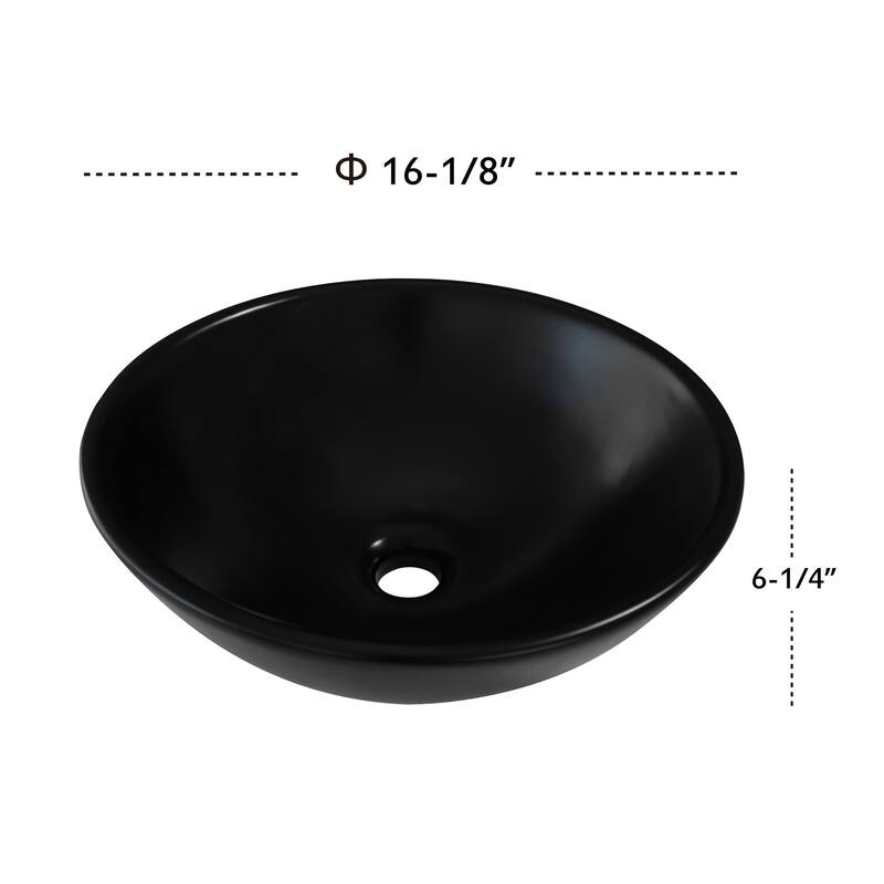 Dowell Ceramic Vessel Sink, Round, Matte Black - 16Wx16Dx6H