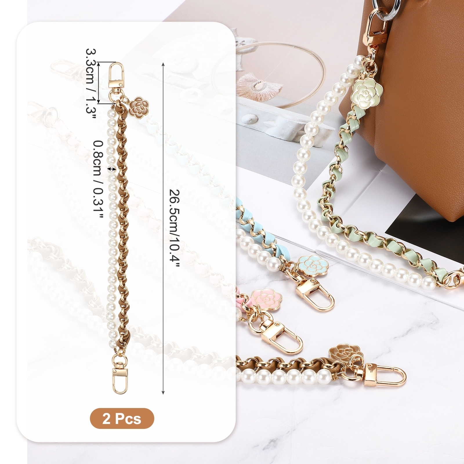 Pearl Bag Extender Chain, Flower Purse Strap Extenders Chain Purse Making Supplies for Replacement