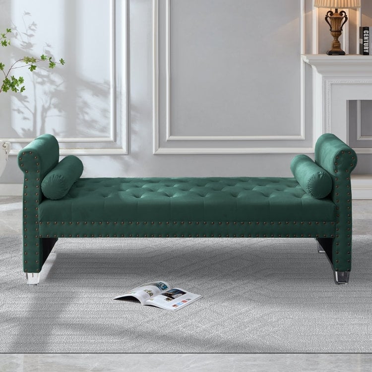 Tiffiany Luxury Tufted Velvet Upholstered Extra Long Bed Bench
