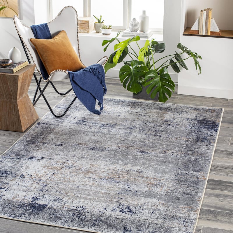 Livabliss Traditional Tahmis Medallion Washable Area Rug - 8'10" x 12' - Light Grey/Blue