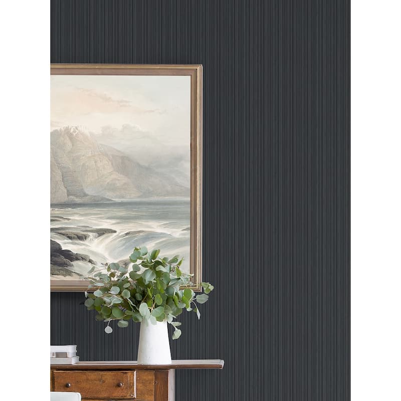A-Street Prints Sebasco Black Vertical Pinstripe Wallpaper