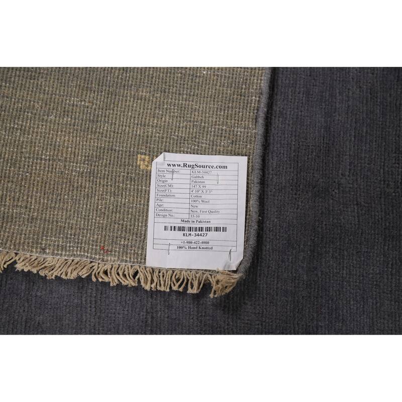 Blue Gray Modern Gabbeh Oriental Rug Handmade Wool Carpet - 3'3" x 4'10"