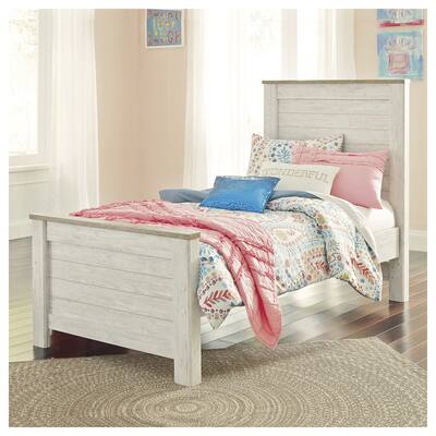 Signature Design By Ashley Willowton Vintage Casual White Wash Panel Bed - Whitewash - Width: 42.50"Depth: 81.75"Height: 53.75"