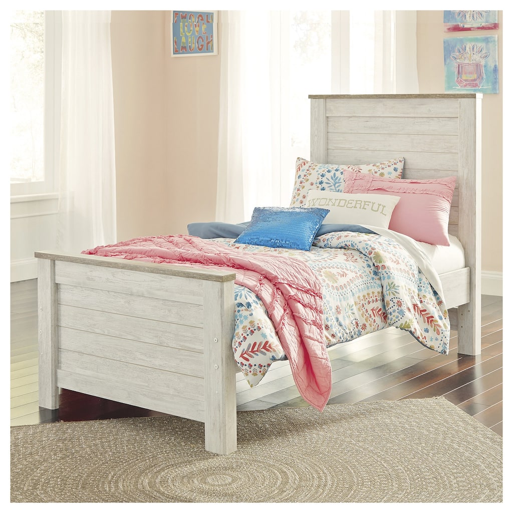 Signature Design By Ashley Willowton Vintage Casual White Wash Panel Bed - Whitewash - Width: 42.50"Depth: 81.75"Height: 53.75"