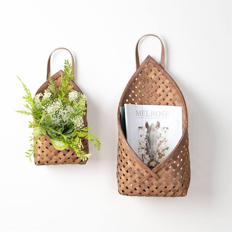 Woven Bamboo Basket Wall Pockets - 19" - Set of 2