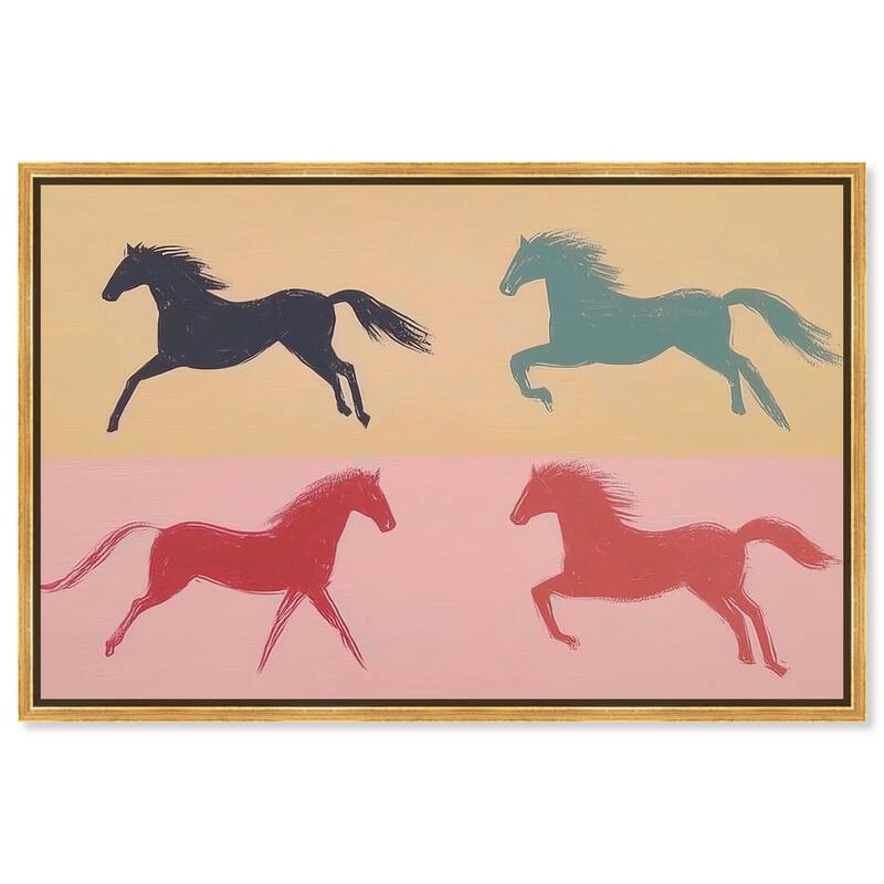 Galloping Quartet Canvas by Art Remedy - 45" x 30" - Gold