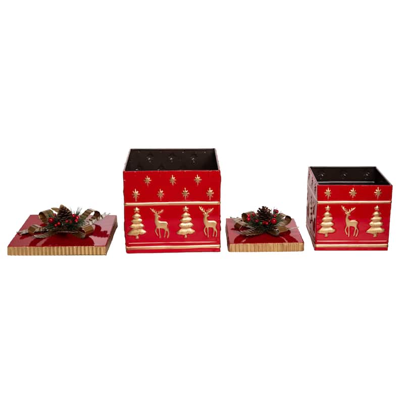 Transpac Metal 10 in. Red Christmas Nesting Presents Set of 2