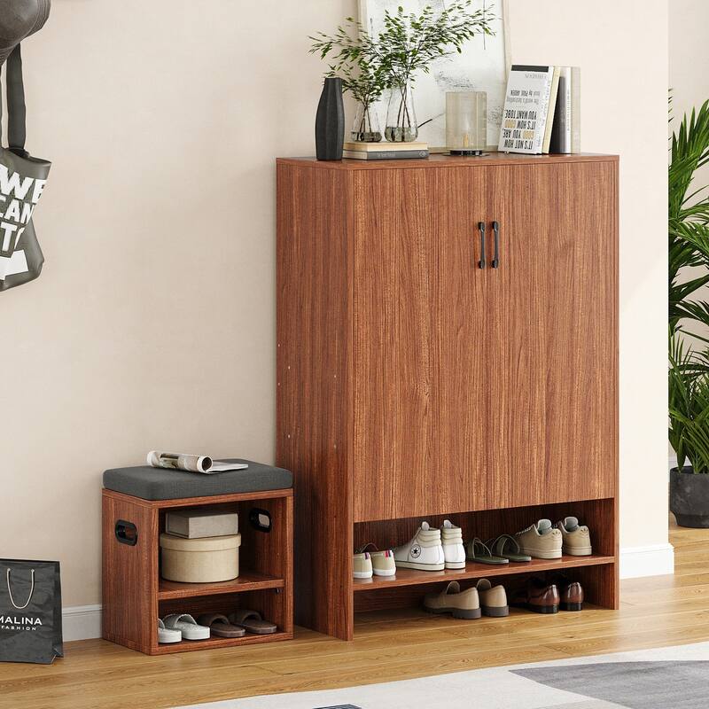 Anmytek Large Black Shoe Storage Cabinet with Adjustable Shelves - Modern Entryway Organizer for Boots and Heels