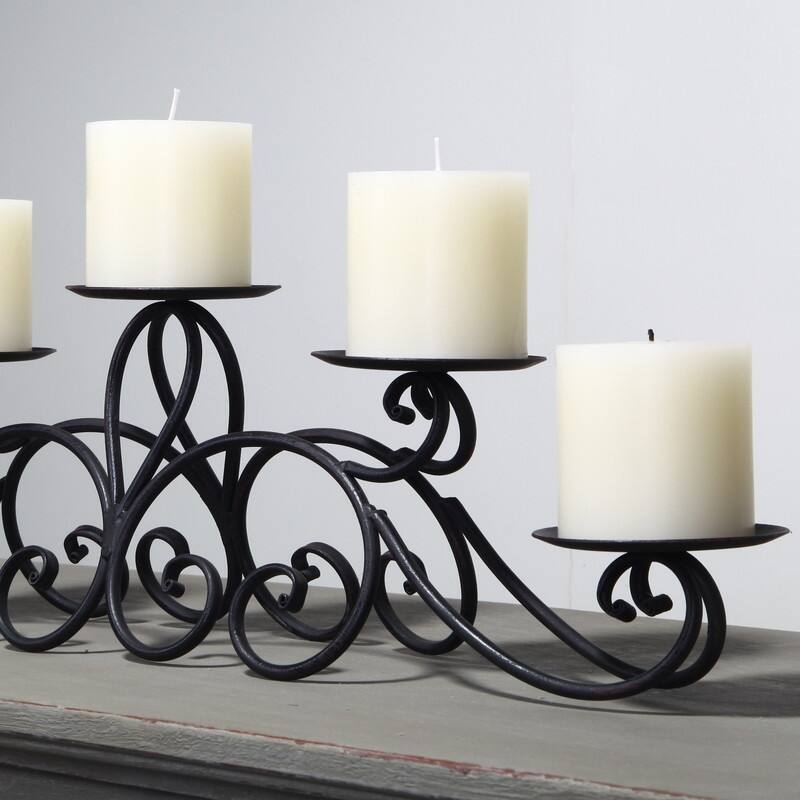 Adeco 5-pillar Iron Table Top Candle Holder - 24.4"x 4.5"x 6.5"