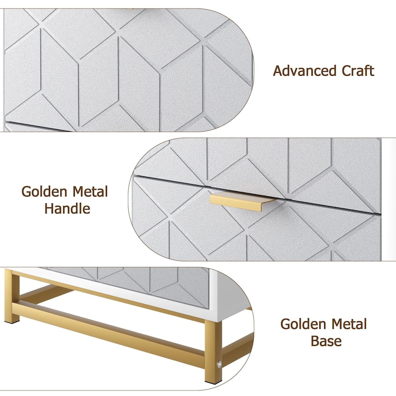 Dresser, 6 Drawer Dresser for Bedroom, Chest of Drawers, Modern Wood Dressers with Gold Metal