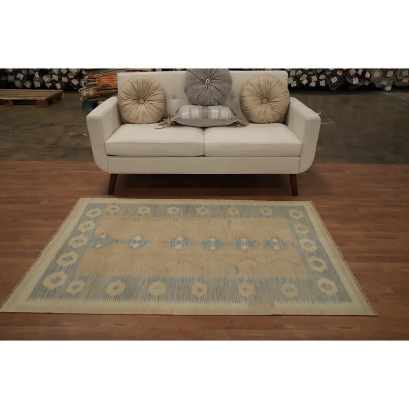 Hand Woven Oriental 100% Wool Carpet Southwestern Tribal Brown Kilim Area Rug - 5' 8'' X 3' 10''