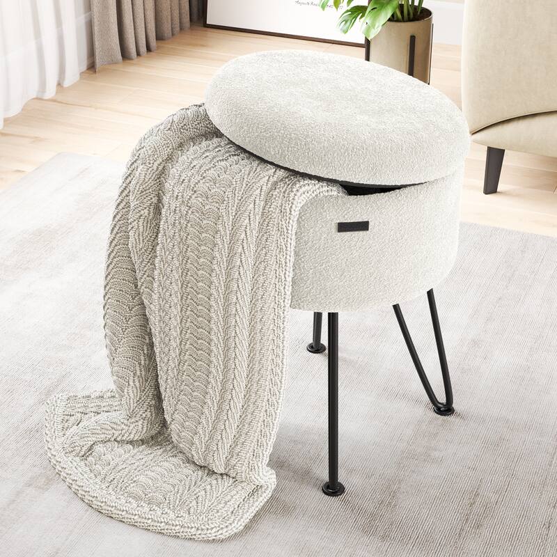 StorageBud Round Ottoman with Storage, Modern Ottomans for Living Room and Bedroom