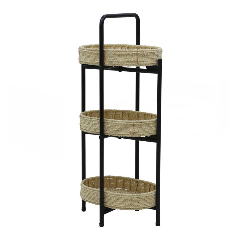 Small Handwoven Side Tables 3-Tier