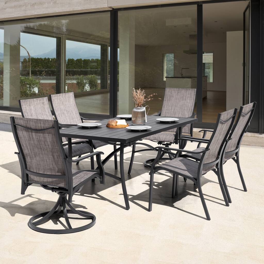 7-Piece Outdoor Dining Set with Textilene Stationary and Swivel Chairs