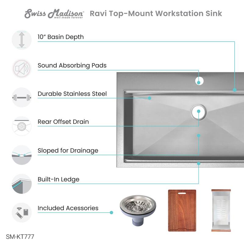 Swiss Madison SM-KT777 Ravi 22" Drop In Single Basin Stainless Steel - Stainless Steel