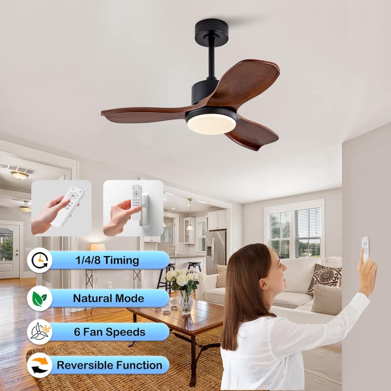 36" Wood Ceiling Fan with Lights Remote Control, Quiet DC Motor 3 Blade