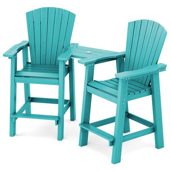 Outdoor Tall Adirondack Chair Set of 2 with Connecting Tray - On