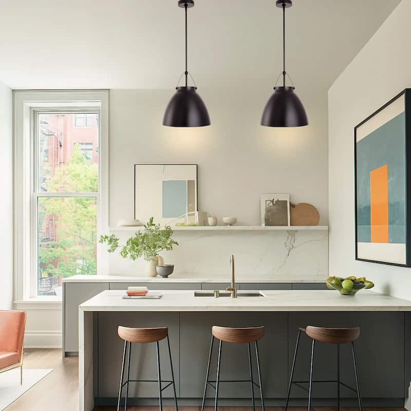 1-Light Modern Black Metal Pendant Light - 14.17"D x 14.2"W x 15.8"H
