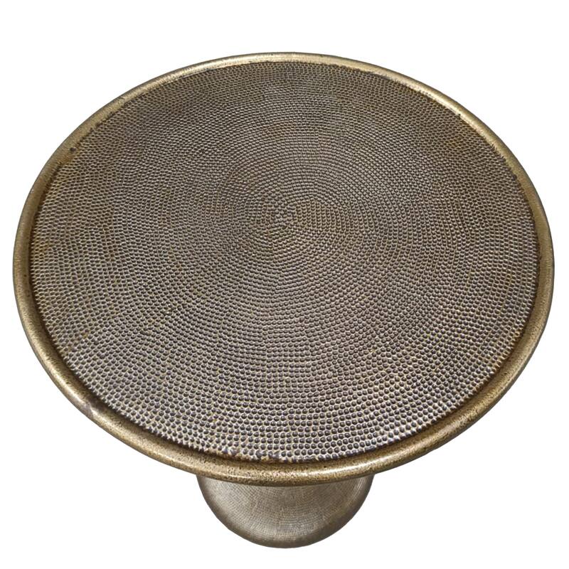 Shae 22 Inch Round Side End Table - Antique Brass Cast Aluminum with Hammered Texture For Small Places