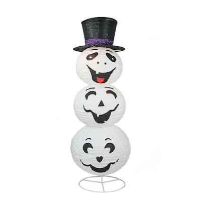 3.6' Pre-Lit White and Black Happy Ghost with Hat Halloween Outdoor Yard Art Decor