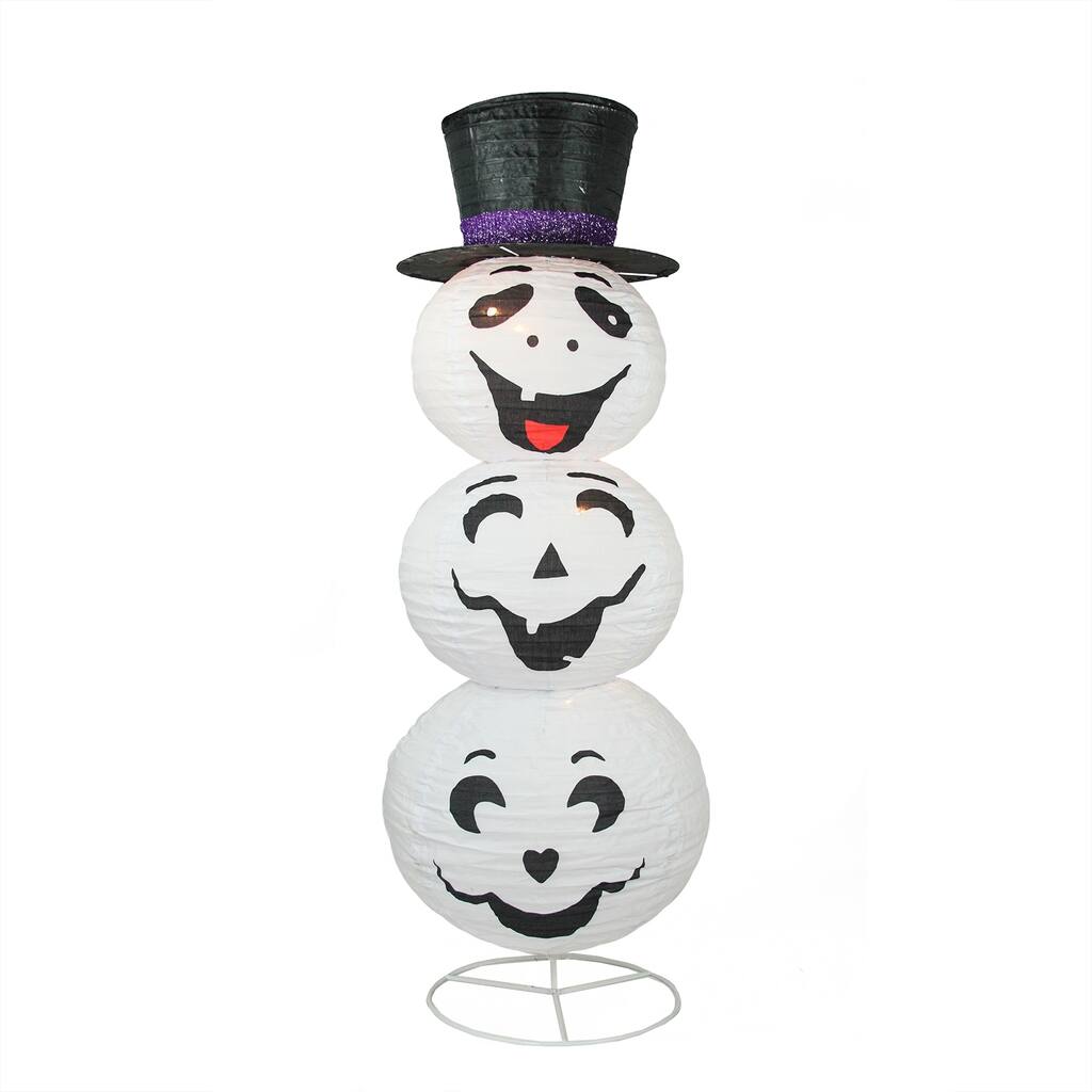 3.6' Pre-Lit White and Black Happy Ghost with Hat Halloween Outdoor Yard Art Decor