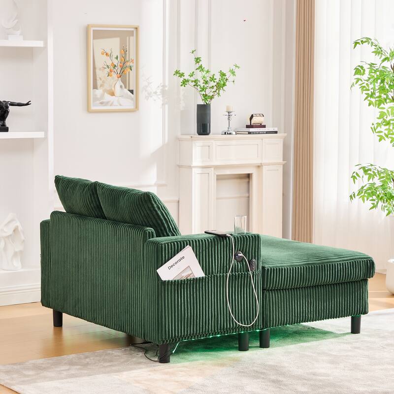 GDFStudio - Corduroy Recliner Sofa with USB Charging, RGB LED Light Strip - Suitable for Living Room and Bedroom