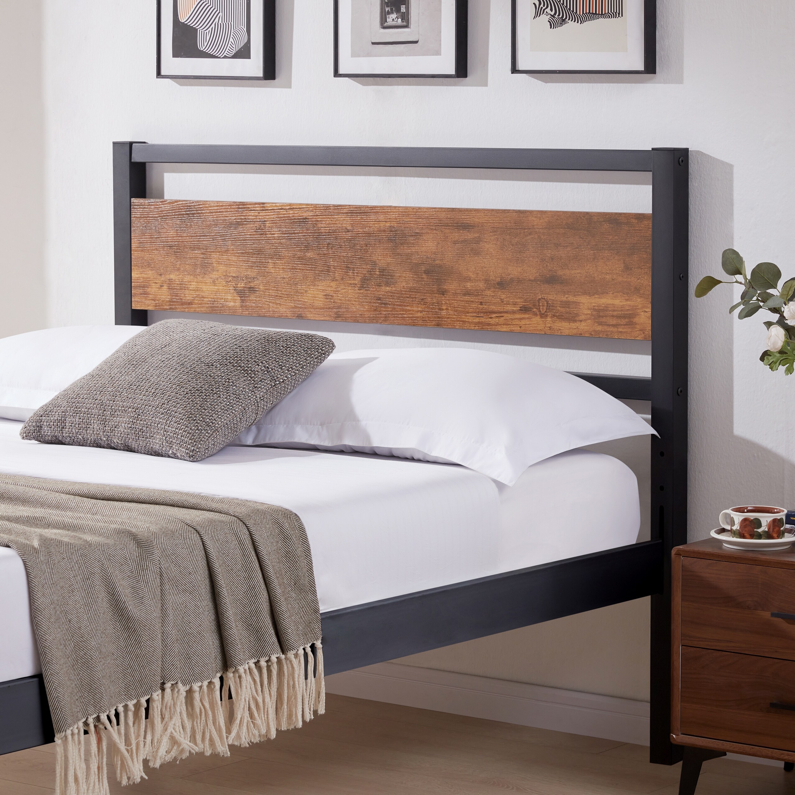 Wood Headboard Full Size Bed Full Headboard Only with Rustic Solid Wood Board Full Headboard with Metal Slats Sturdy 39 Tall Bed Bath Beyond 40826710