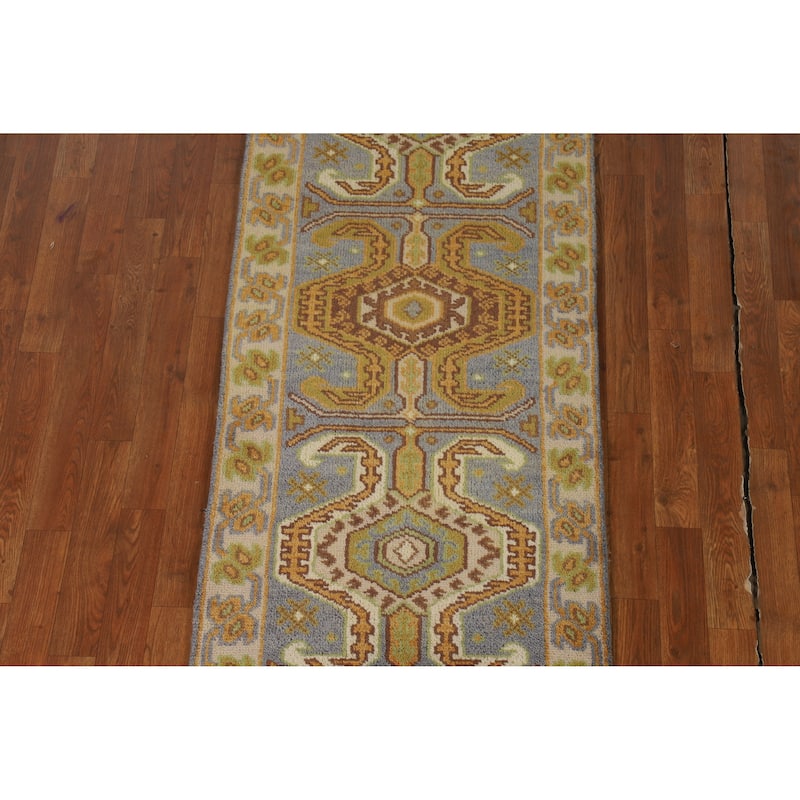 Gray Geometric Kazak Oriental Runner Rug Handmade Wool Carpet - 2'6" x 9'10"