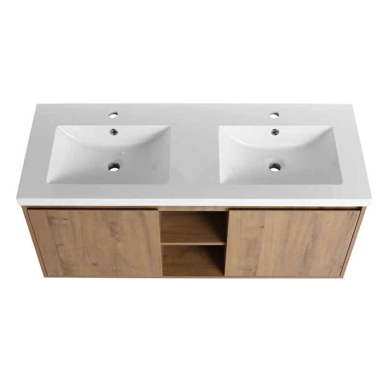 Wall-Mounted Bathroom Vanity with Double Resin Sink, Soft-Closing Doors, and Modern Design for Efficient Storage