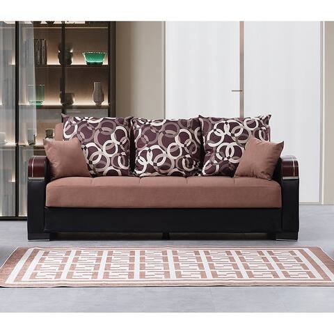 Tulsa Beige Fabric-Leather Upholstered Convertible Sleeper Sofa with Storage