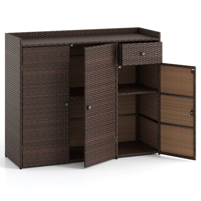 Costway Outdoor PE Wicker Storage Cabinet with 3 Doors Adjustable - See Details