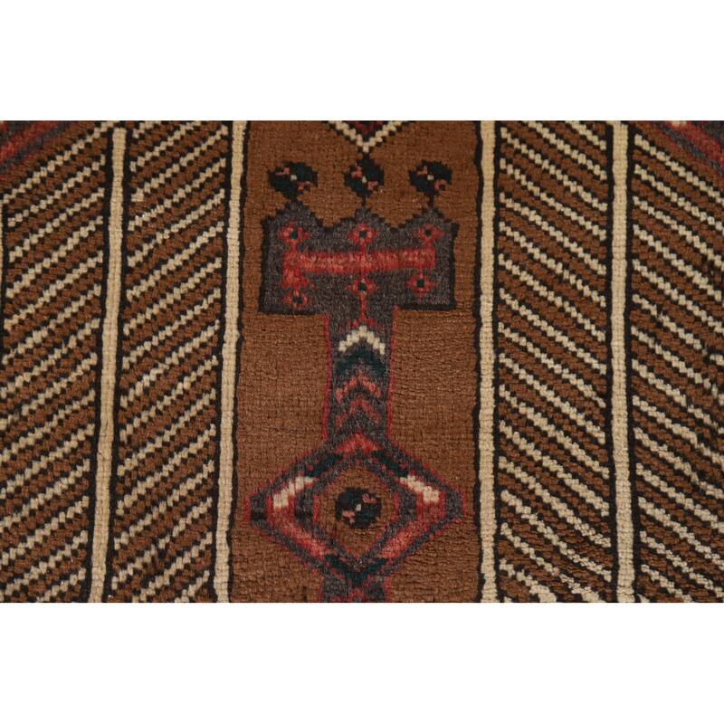 Brown Ardebil Persian Runner Rug Handmade Vintage Wool Carpet - 3'2"x 6'11"