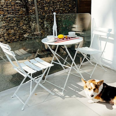 3pc Metal Folding Bistro Set, Weather-Resistant Outdoor/Indoor Conversation Set for Patio, Yard, Garden