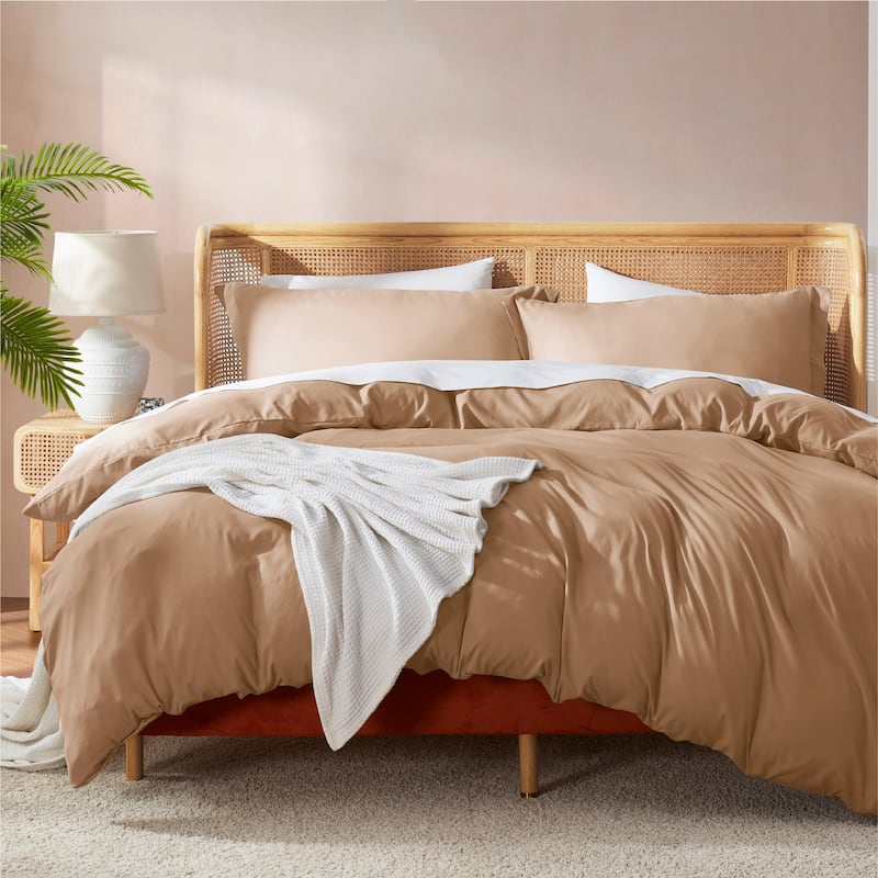 Nestl Ultra Soft Double Brushed Microfiber Duvet Cover Set with Button Closure - Mocha Light Brown - California King