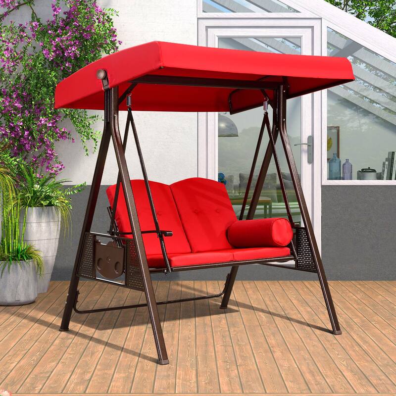 PURPLE LEAF Deluxe Outdoor Patio Porch Swing with Weather Resistant Steel Frame, Cushions and Pillow Included - 2 Seat - Terra(V1)