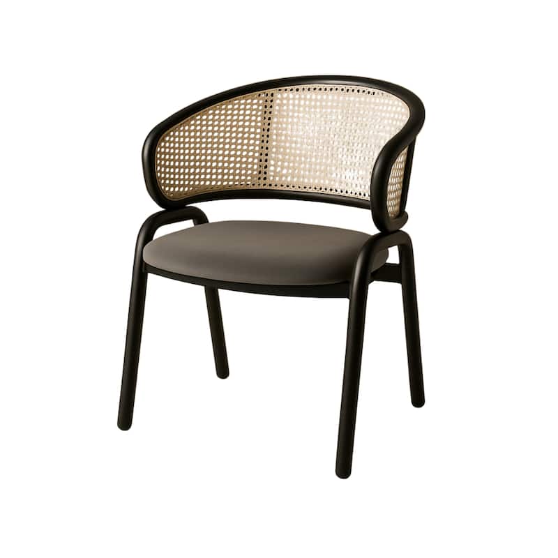 Ervilla Ergonomic Wicker Back Velvet Accent Dining Armchair with Powder Coated Steel Legs Protective Pad - Grey