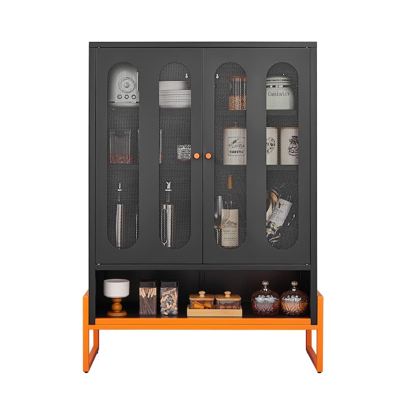 Shoe Cabinet with Adjustable Shelves, Breathable Accent Cabinet with Grille Doors, Under-Door Storage