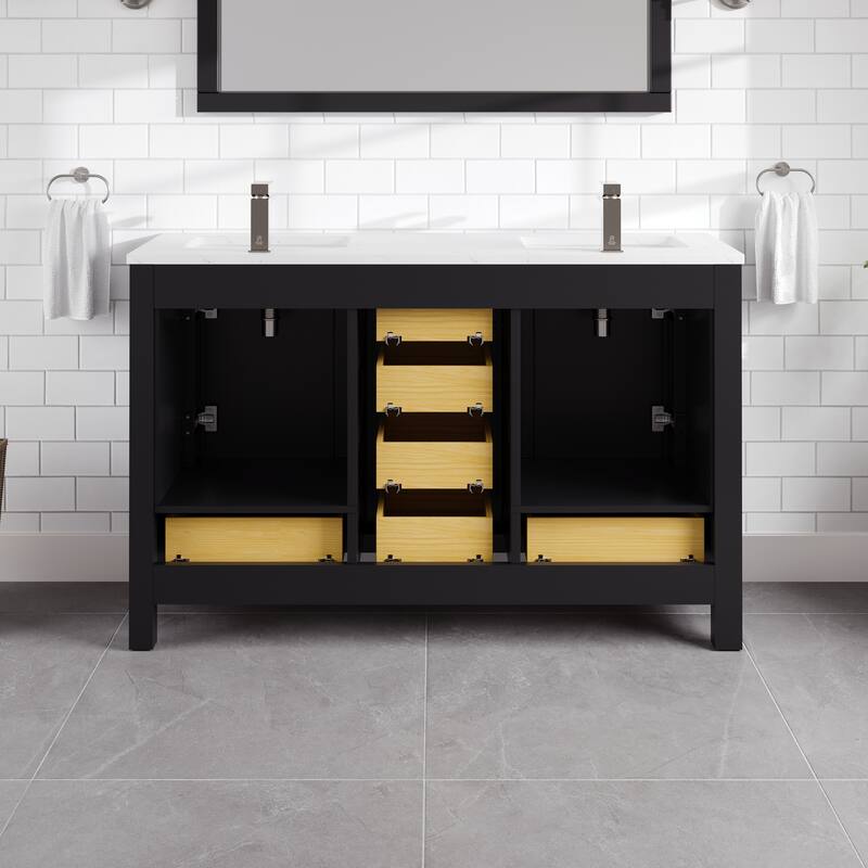 London 54"W Bath Vanity with Carrara Quartz Top & Undermount Sink